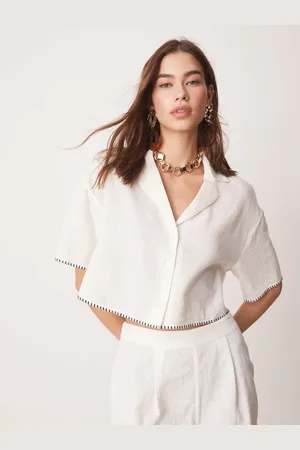 New Look Cropped og cremehvid skjorte med tæppesyninger - Del af sæt