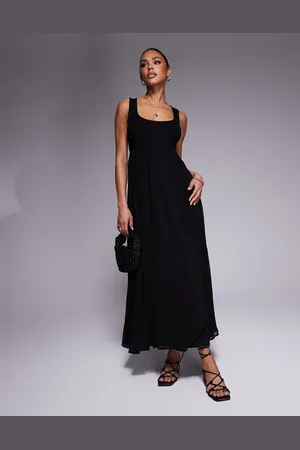 ASOS Maxikjole med mikro-ribstrikket bryst og skørt i chiffon