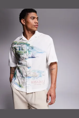 ASOS Skjorte i firkantet og oversized pasform med reverskrave og print-Neutral