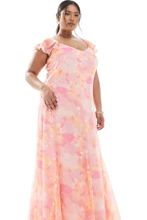 VERO MODA Smilla - Pink og ankellang kjole med flagrende ærmer og sløret blomsterprint-Lyserød