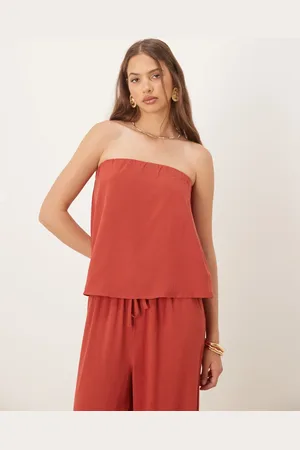 ASOS Murstensrød trapez-top med bandeau-snit i hørlook
