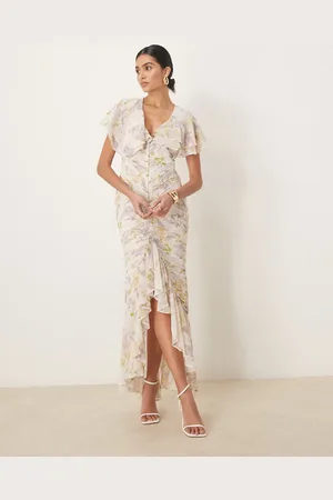 ASOS Maxikjole med blomsterprint og pintuck samt flagrende ærmer i kappestil-Multifarvet
