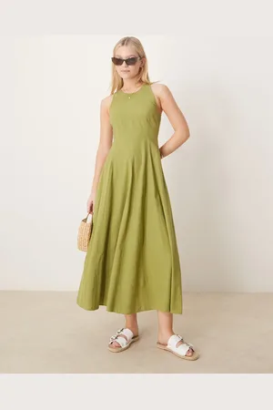 ASOS Olivengrøn midikjole med sømdetaljer
