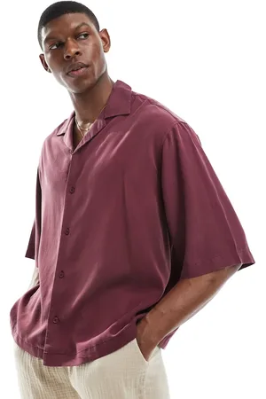 ASOS Premium - Bordeaux oversized skjorte med reverskrave og halve ærmer i firkantet pasform-Rød