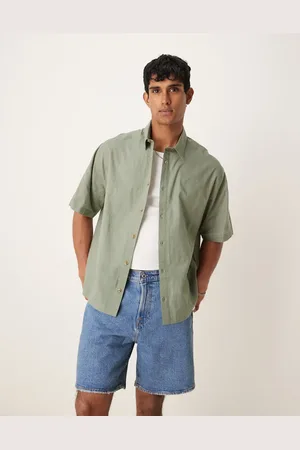 ASOS Oversized og salviegrøn skjorte i hørlook med firkantet pasform