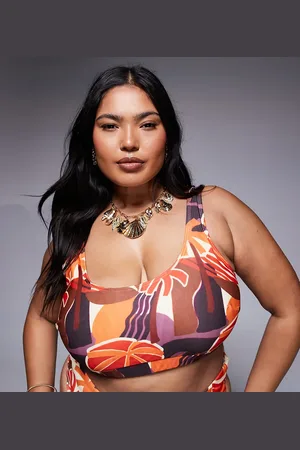 ASOS ASOS DESIGN Curve - Ava - Cropped bikinitop med tropisk print-Multifarvet