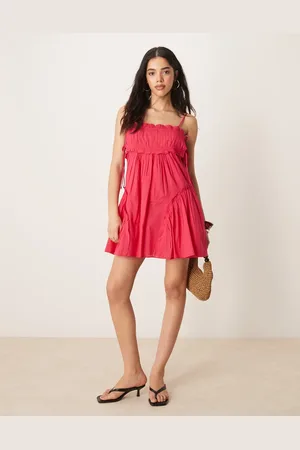 ASOS Kirsebærrød babydoll-minikjole med flæsekant-Lyserød