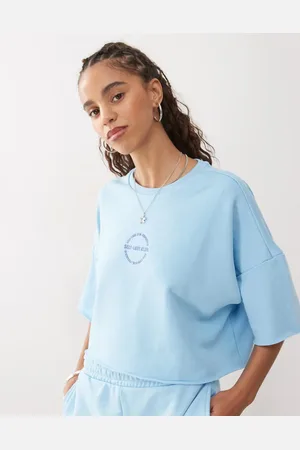 Noisy May Cropped lyseblå sweatshirt med firkantet pasform - Del af sæt