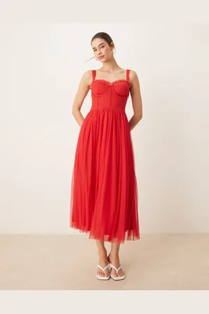 Lace & Beads Midikjole med korset-snit i tyl