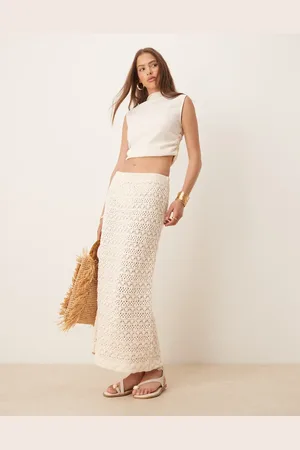 ASOS Strikket maxinederdel-Hvid