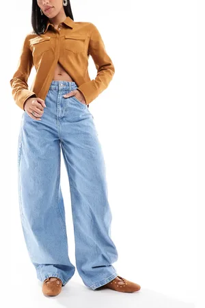 ASOS Højtaljede denimjeans med barrel-ben i lys vask-Blå