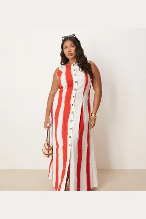 ASOS ASOS DESIGN Curve - Habitvest-maxikjole med bred halsudskæring, knapper og striber-Multifarvet