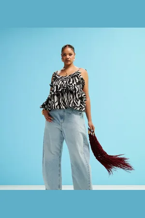 ASOS ASOS DESIGN Curve - Camitop med zebraprint og flæser samt stropper med bindebånd-Multifarvet