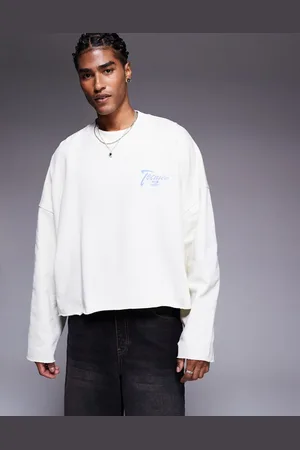 ASOS Hvid oversized cropped sweatshirt med rå kanter og print på brystet-Neutral