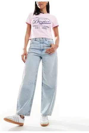 ASOS Ankellange jeans med barrel-ben og justerbar talje i lys vask-Multifarvet