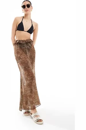 Miss Selfridge Strandnederdel i chiffon med leopardprint i maxilængde-Multifarvet