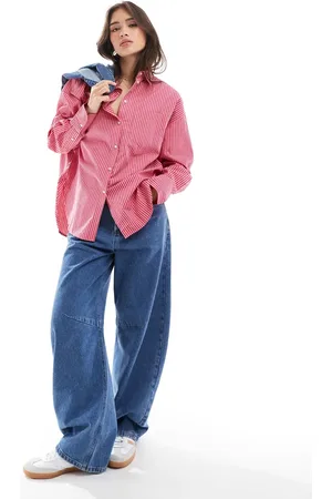 JJXX Jamie - Pink og oversized poplin-skjorte med striber-Lyserød