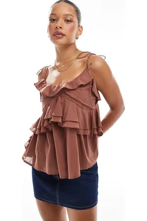 ASOS Cami-top med flæser og bindestropper-Gul