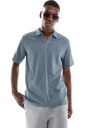 JACK & JONES Blå ribstrikket poloskjorte