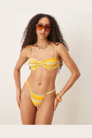 MANGO Bikinitop med gule striber og struktur