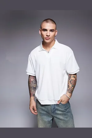 ASOS Offwhite poloskjorte med firkantet og afslappet pasform samt tekstur-Hvid