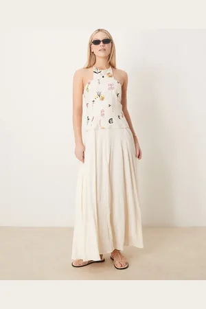 ASOS Hybrid-maxikjole med broderi i twill-Neutral