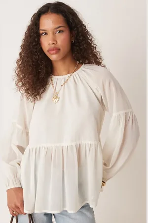 ASOS Langærmet og flagrende cremehvid smock-top