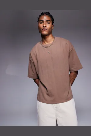 ASOS Brun oversized T-shirt i tekstureret ribstrik i firkantet pasform-Neutral