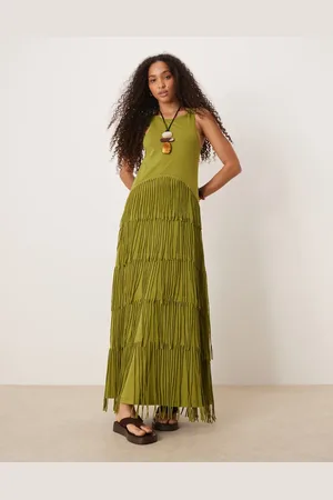 ASOS Maxikjole med dyb racerhals og frynser