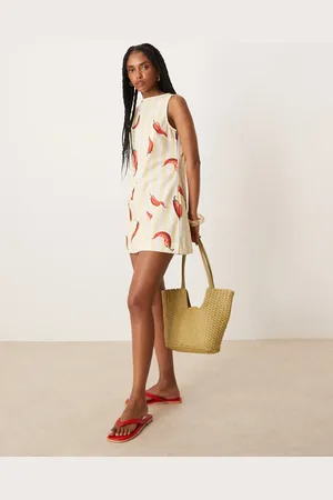 ASOS Shift-minikjole med bred halsudskæring og rødt chili-print-Multifarvet