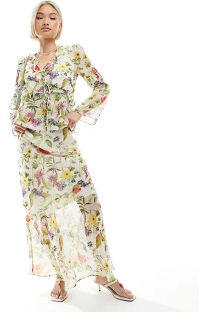 French Connection Hallie - Hvid maxinederdel med blomsterprint - Del af sæt-Multifarvet
