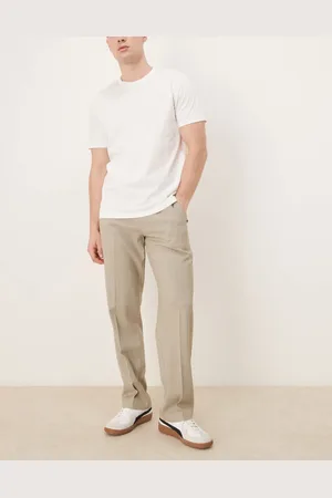 ASOS Beigemelerede elegante bukser med lige ben og justerbar rem i siden-Grå