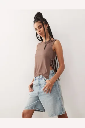 Reclaimed Mokkabrun jerseytop med snoet offshoulder-design og bindebånd i siderne