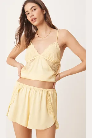 Abercrombie & Fitch Lysegule flagrende pyjamasshorts i satin med blondekant-Grøn