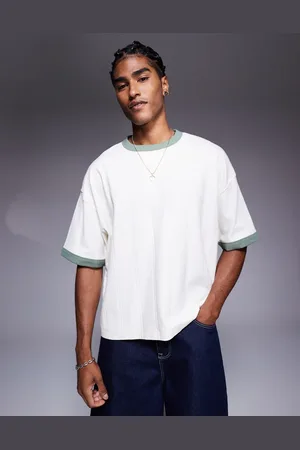 ASOS Cremehvid oversized T-shirt med kontrasterende detaljer i tekstureret ribstrik i firkantet pasform