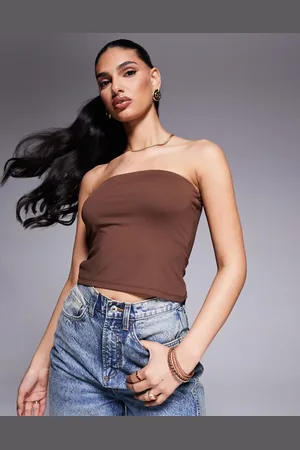 ASOS Premium - Chokoladebrun tætsiddende bandeau-top i polyamid
