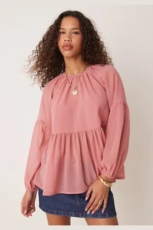ASOS Flagrende rosa smock-top med lange ærmer