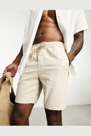Only & Sons Beige shorts i hørblanding med bindetalje-Neutral