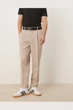 ASOS Elegante afslappede bukser med plisseringer foran i tapered pasform-Neutral