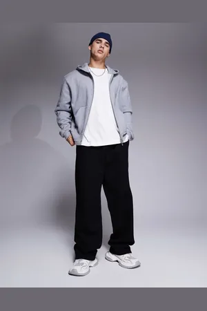 ASOS Premium - Joggingbukser med vide ben i kraftigt stof på 400 gsm-Black
