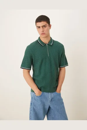 Abercrombie & Fitch Strikket polotop med halv lynlås og kantbånd med kontrasterende striber