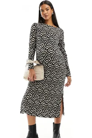 Mama;licious Mamalicious Maternity - Plisseret midikjole med slids i siden og -Multifarvet