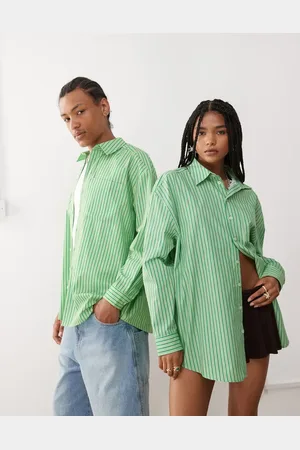 Reclaimed Unisex - Grøn og oversized skjorte med striber