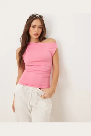 MANGO Pink offshoulder-jerseytop med halsudskæring