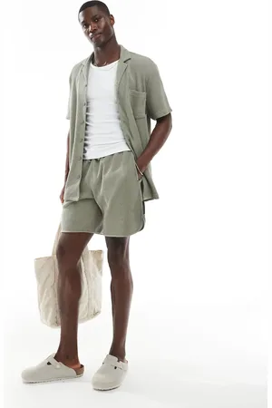 Emporio Armani Bodywear - Kakigrønne loungeshorts med logo og vaffelstruktur - Del af sæt