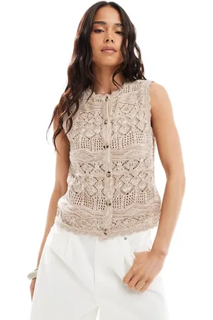 Threadbare Og strikket vest med knapper og tekstur-Neutral