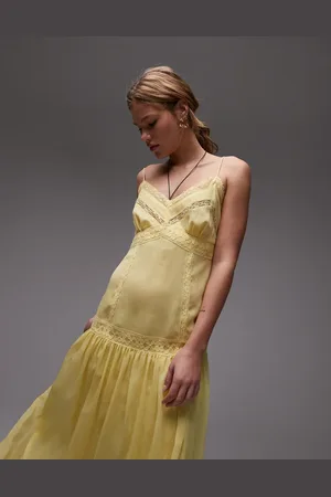 Topshop Midikjole med blondeindsatser i chiffon