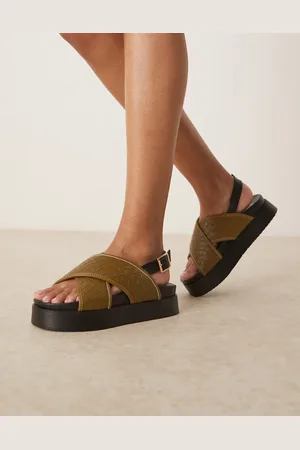 ASOS Flame - Olivengrønne flettede sandaler med formstøbt indersål og krydsende remme