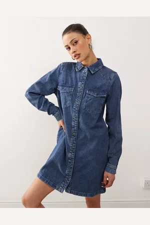 Noisy May Langærmet blå denimkjole
