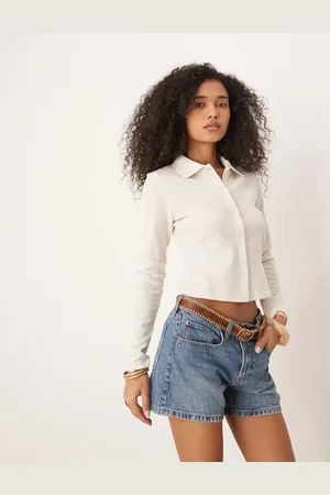 ASOS Krympet cremehvid skjorte med vaffeltekstur